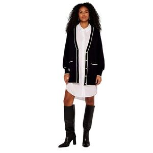 Apricot Black White Button Up Long Cardigan Sweater